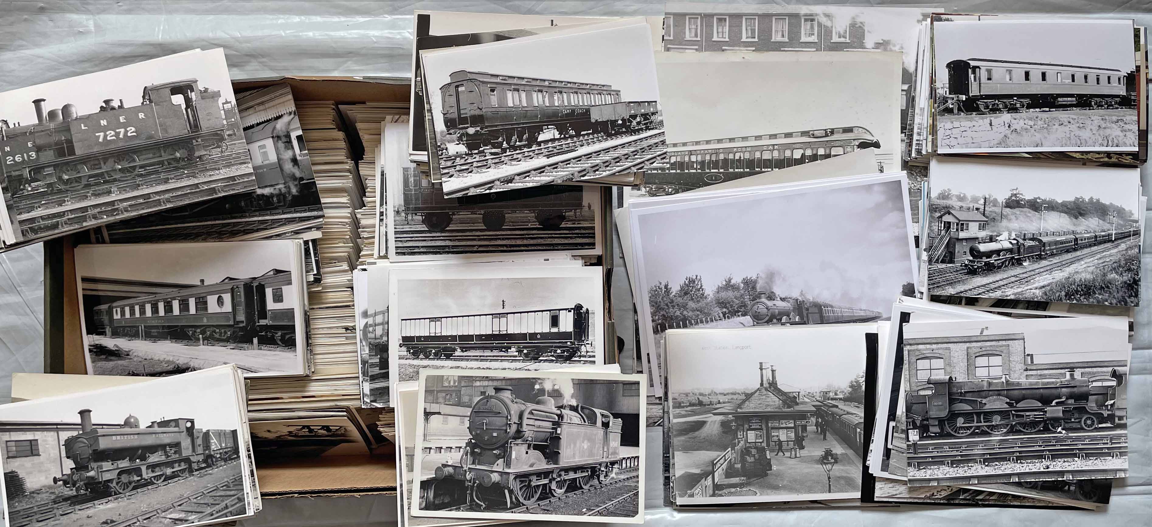 Very large quantity (1,500+) of mainly postcard-size, b&w UK RAILWAY PHOTOGRAPHS taken from the late