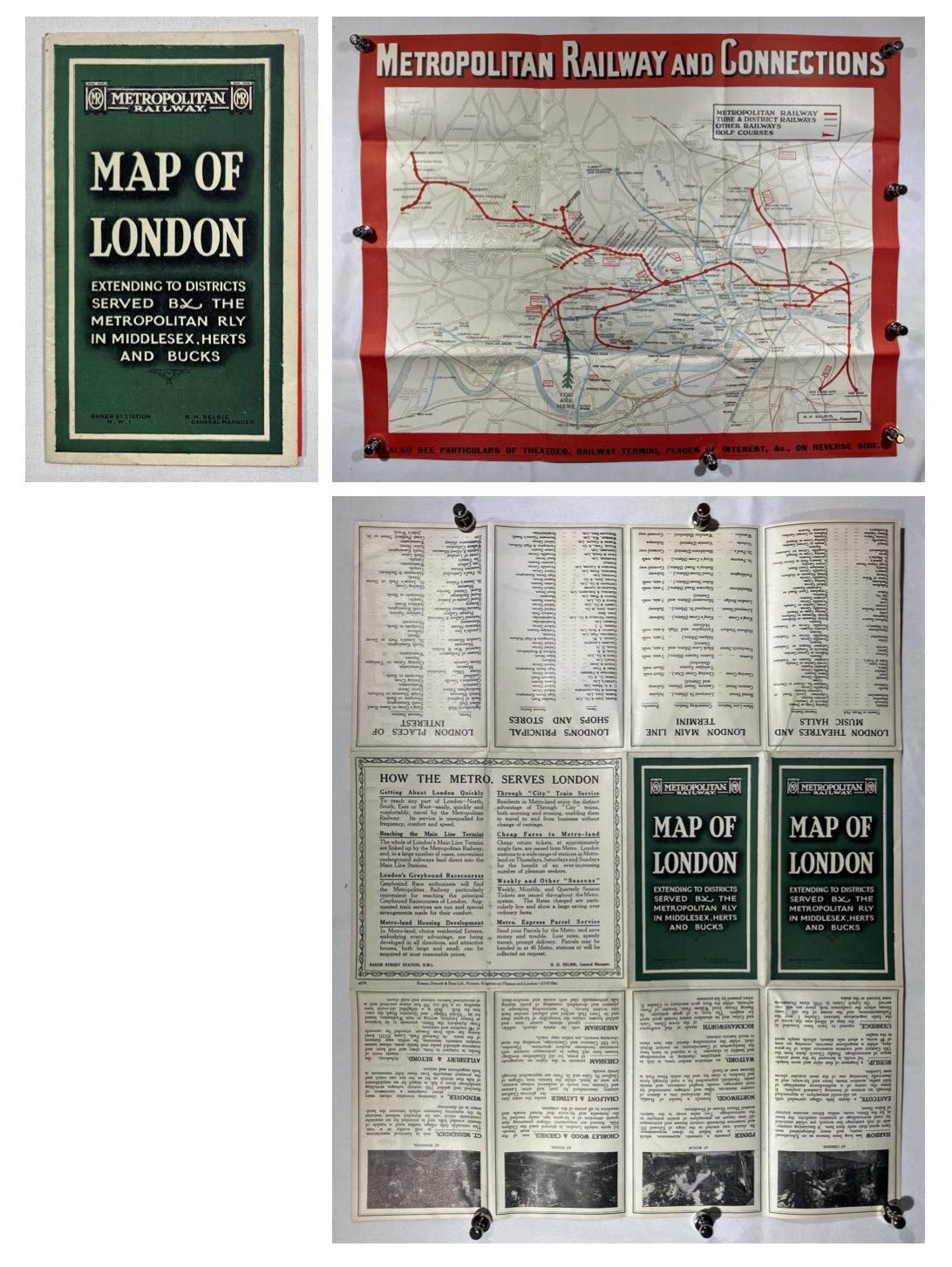 Fold-out Metropolitan Railway Map of London. Published while R H Selbie was general manager. (17x