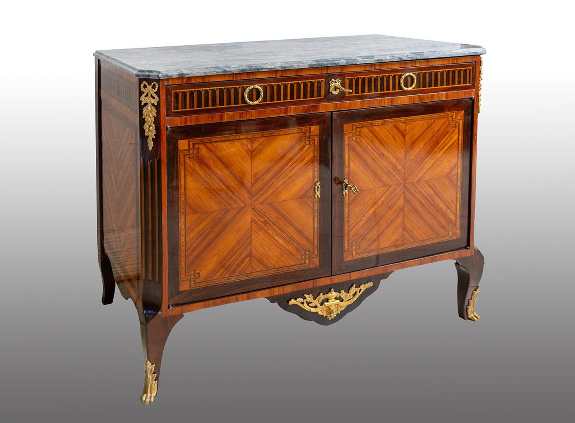 French Napoleon III sideboard in exotic woods.