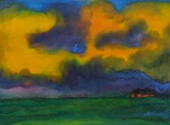 Emil Nolde: Marschlandschaft mit Bauernhof und Abendhimmel
