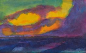 Emil Nolde: Meer (blau-violett mit orange-farbenen Wolken)