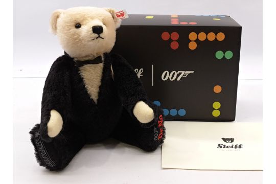 Steiff James Bond teddy bear, white tag 007613, LE 3000, mohair, internal music box plays Bond th...