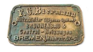 Antike Plakette F.C. Biermann Blitzableiter Bremen