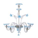 A five-light chandelier and pair of two-light wall sconces