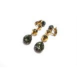 Christel Heilmann Collection, paar Tropfen Ohrstecker- / und -clips, grüne und blaue Brillanten