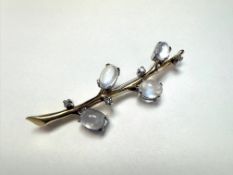 Mondstein-Anstecknadel 750 Gelbgold, Weißgold