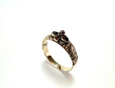 Antik-Granat-Ring 333 Gelbgold, Roségold, teilrestauriert