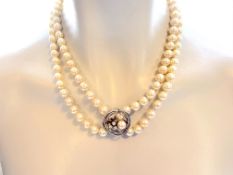 Akoya-Perlenkette mit Kettenclip 585 Weißgold, Brillanten, eine Perle