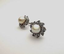 KERN-Ohrschmuck 750 Weißgold, Perle, Brillanten ca. 0,22 ct.