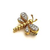 Stilvolle Schmetterlingsbrosche 750 Gelbgold, Weißgold, Diamant Pavé-Fassung