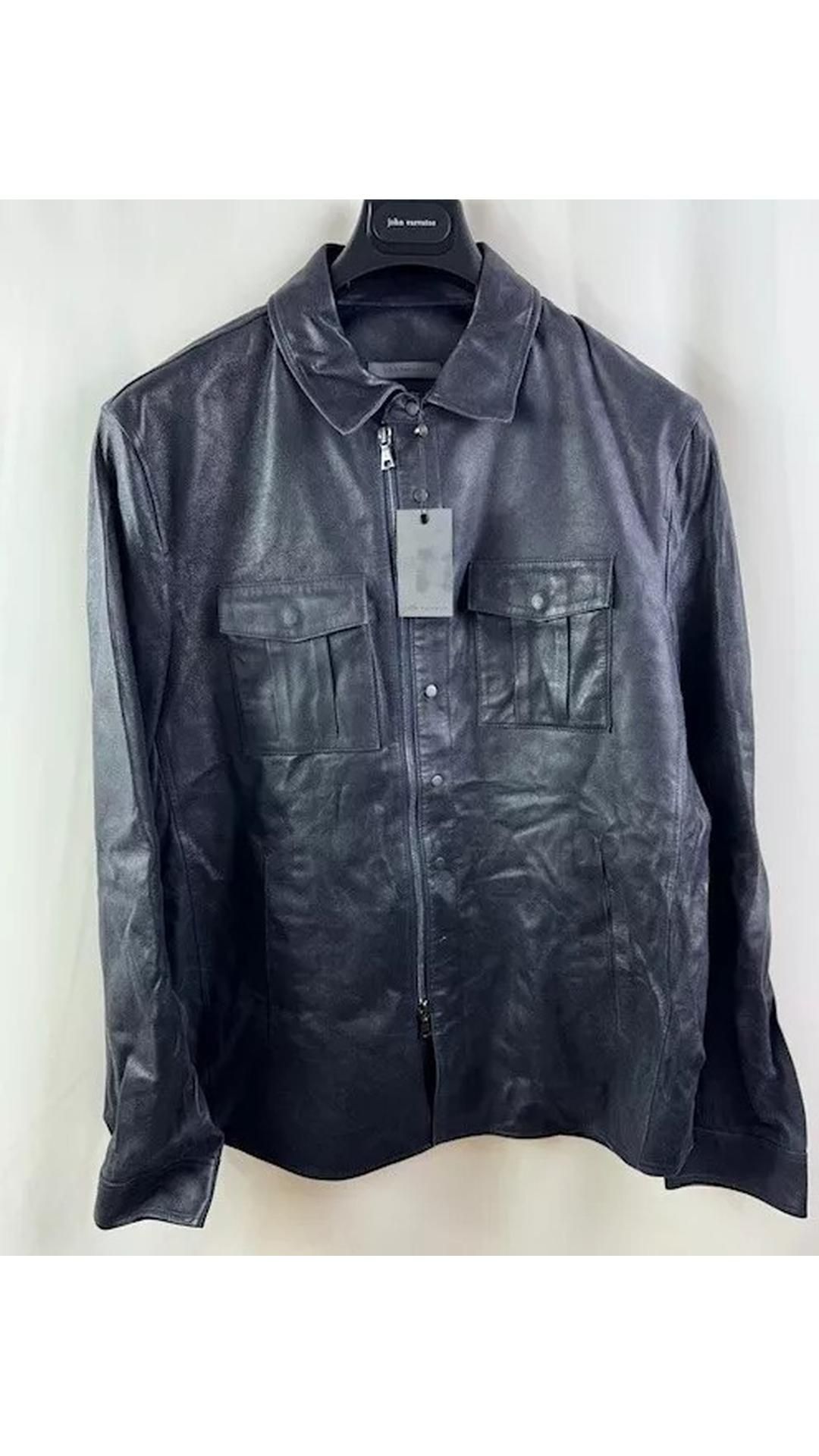 John Varvatos Men's Leather Shirt Jacket, Regal Blue, Size 48