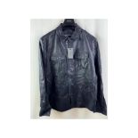 John Varvatos Men's Leather Shirt Jacket, Regal Blue, Size 50