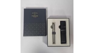 Parker Pen Set 20 Sonnet Fountain Pen with Case, Silver Pen, Medium Nib
