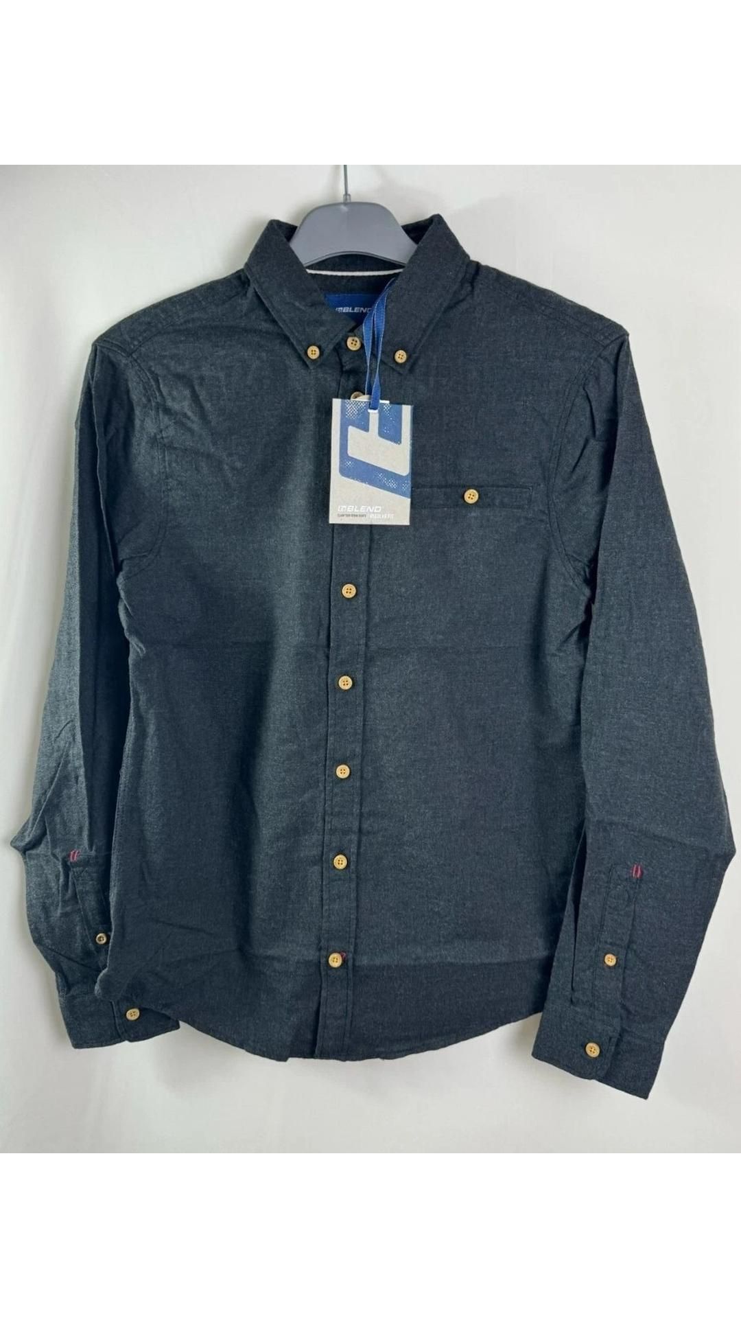 Two Blend Men's Long Sleeve Shirt, Dark Grey, Size L