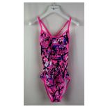 Five Swimzi Thin Strap Women’s One-Piece Swimsuit, Pink Paradise, Size 36, UK 14