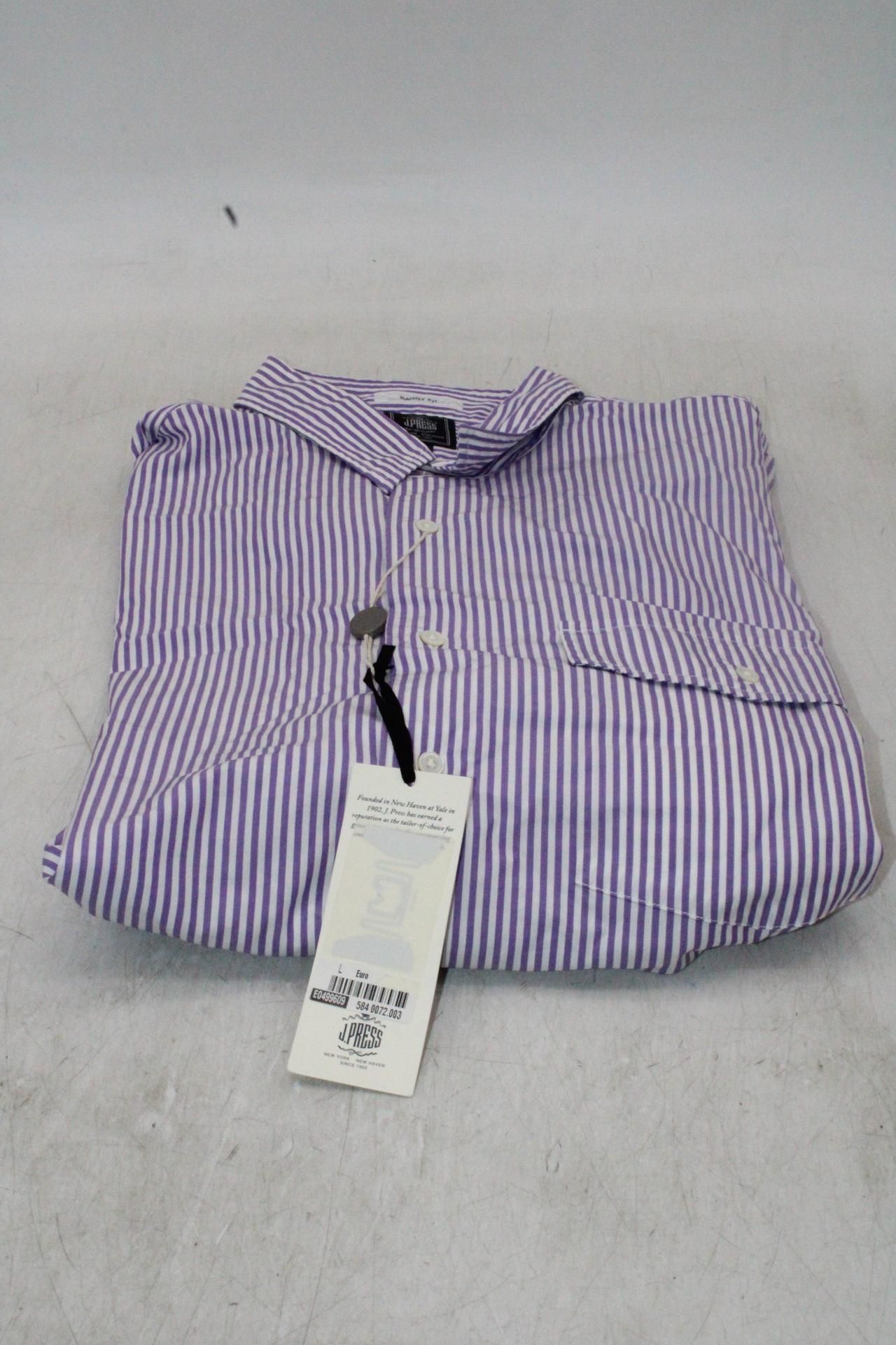 J.Press Striped Long Sleeve Shirt, Purple/White, Size L