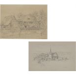 Deutsch, um 1870. Zwei Studienzeichnungen: Loschwitzer Grund / Dorfkirche. Ohne Jahr / 1871