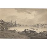 Adrian Zingg. Ansicht von Dresden mit Augustusbrücke und Hofkirche.