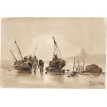 Théodore Gudin. Fischerboote am Strand.