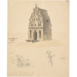 Caspar David Friedrich. Gotisches Backsteingebäude und kleine Baumstudien. 1809