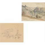Deutsch, 1862/1826. Zwei Studienzeichnungen: Landschaftsstudie / Pflanzenstudie. 1862 / 1826