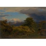 Cäsar Metz. Große Rheinlandschaft mit Blick auf die Festung Rheinfels und St. Goar. 1844