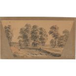 Caspar David Friedrich. „Landschaft mit Wehr“. Um 1799