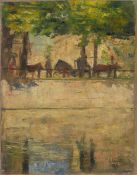 Lesser Ury. „Pferdefuhrwerke am Landwehrkanal, Berlin“. 1888