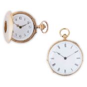 LOTTO COMPOSTO DA DUE OROLOGI DA COLLO DA DONNA IN ORO, SVIZZERA 1870 CIRCA