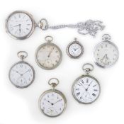 LONGINES FS, OMEGA, LOTTO COMPOSTO DA SETTE OROLOGI DA TASCA E UNA SCATOLA, 1900 CIRCA