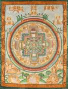 THANGKA INCORNICIATO TEMPERA SU CARTA RAFFIGURANTE MANDALA, SINO-TIBET, XIX-XX SECOLO