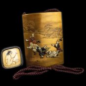 RARO INRO A QUATTRO CASSETTI IN LEGNO LACCATO ORO, AVORIO, PIETRE DURE E LEGNO, GIAPPONE, PERIODO