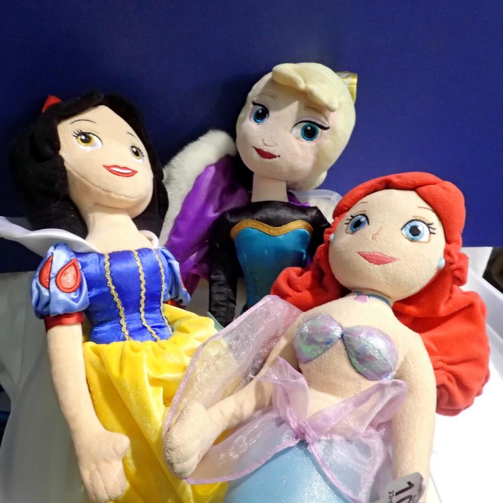 Three Disney Store plush figures: Snow White, Ariel and Elsa, H: 48cm. UK P&P Group 2 (£20+VAT for