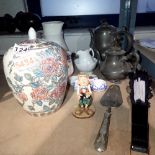 Mixed items to include ceramic vase and brass kettles etc. Not available for in-house P&P