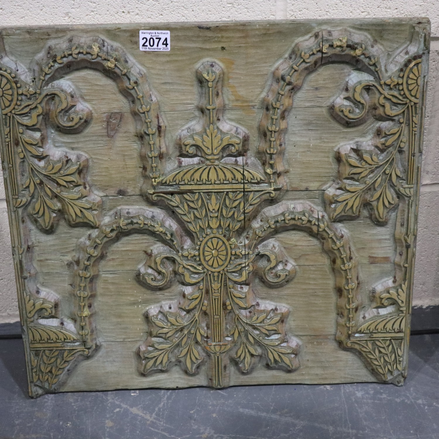 Neoclassical Repeatable Pattern Early 20th century wallpaper printing block, a repeating neoclassical ...