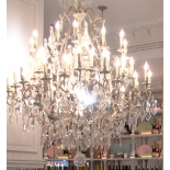A large classic style crystal drop chandelier, previously used at the cafe of a well known London