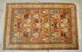 Kayseri, Seide auf Seide, mittelf. bis feine Kn., Mihrab-Feldermuster, Tier/Baummotive