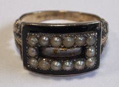 A small pearl and enamelled mourning ring.