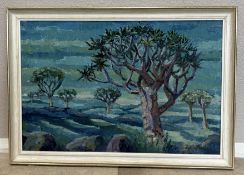 SYLVIA CLARK MOLLOY: (British, 1914 - 2008): A framed oil on canvas depicting Baobab trees