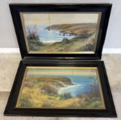 A good pair of framed and glazed watercolours depicting coastal scenes.