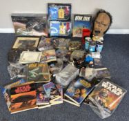 A collection of Star Trek and Star Wars memorabilia.