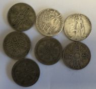 Seven silver florin coins. Appro. 77 grams. Est. £