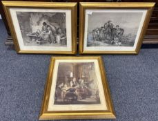 A trio of gilt framed and glazed prints.