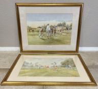 DOUGLAS E WEST: Two gilt framed and glazed golfing prints.