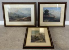 Three framed and glazed oils depicting Scottish riverside scenes.