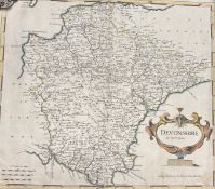 An antique map of Devonshire together with a certificate of authenticity.