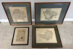 Three framed and glazed antique maps depicting Devon, Somerset and Hereford.