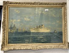 A framed and glazed print depicting the British passenger liner 'Aureol'.