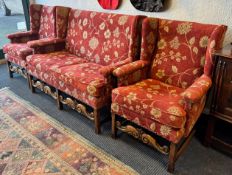An oak three-piece settee suite.