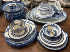 A collection of blue and white meat dishes, bowls etc.